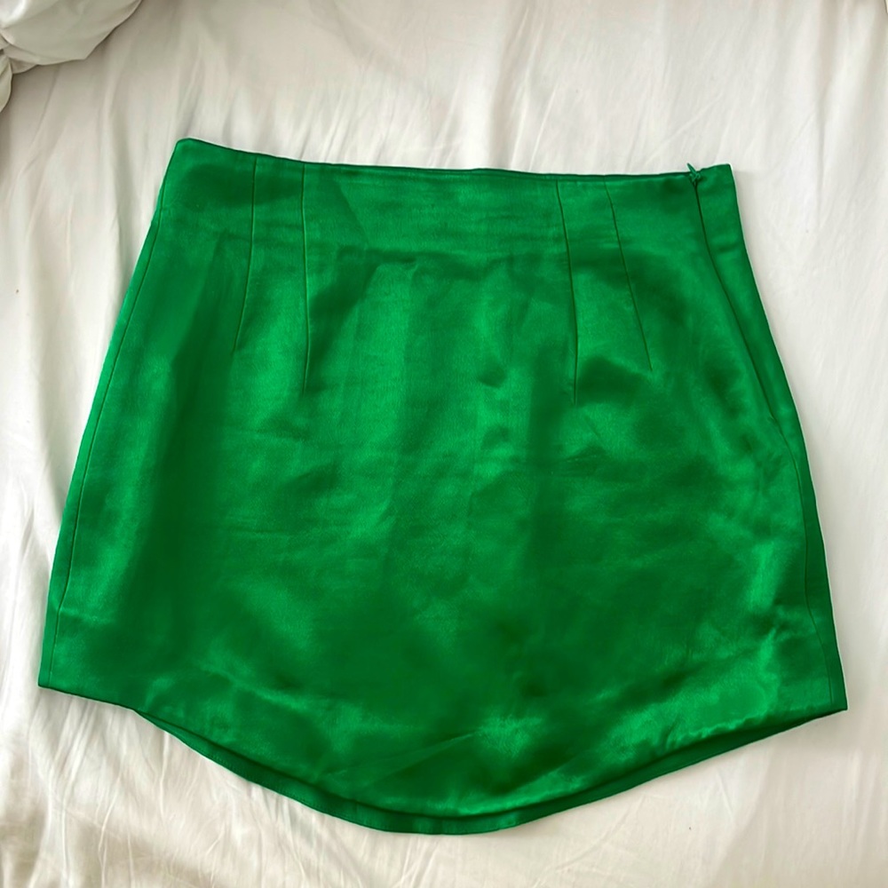Zara green satin effect mini skirt